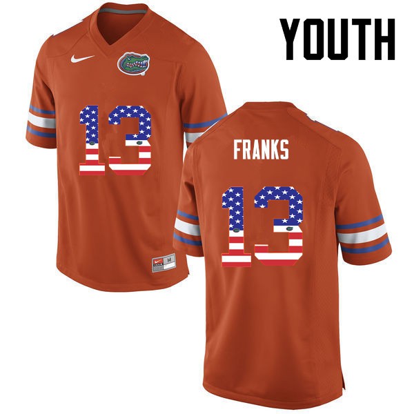 Florida Gators Youth #13 Feleipe Franks College Football Jersey USA Flag Fashion Orange